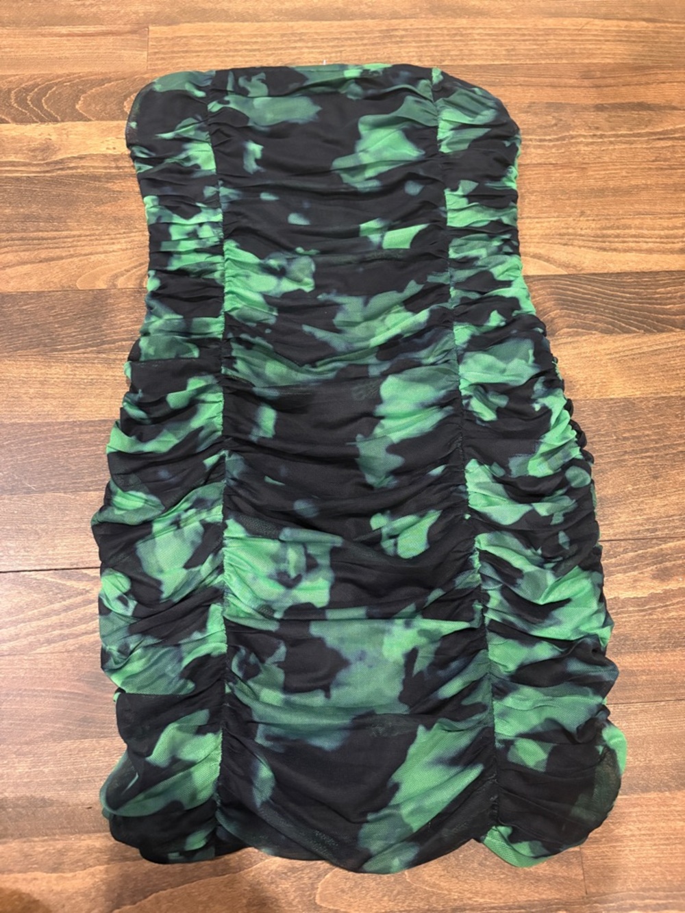 superdown Black and Green Strapless Ruched Mini Dress